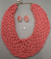 Vintage Handmade Beaded Necklace Earrings