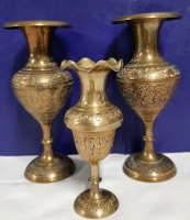 3 Vintage Brass Vases Tallest 7.50"