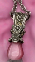 Vintage Ornate Sterling Pendant with a Pink Stone on 23" Long Signed RJL Sterling Chain | Pendant Measures 0.5" Wide x 1.6" Long