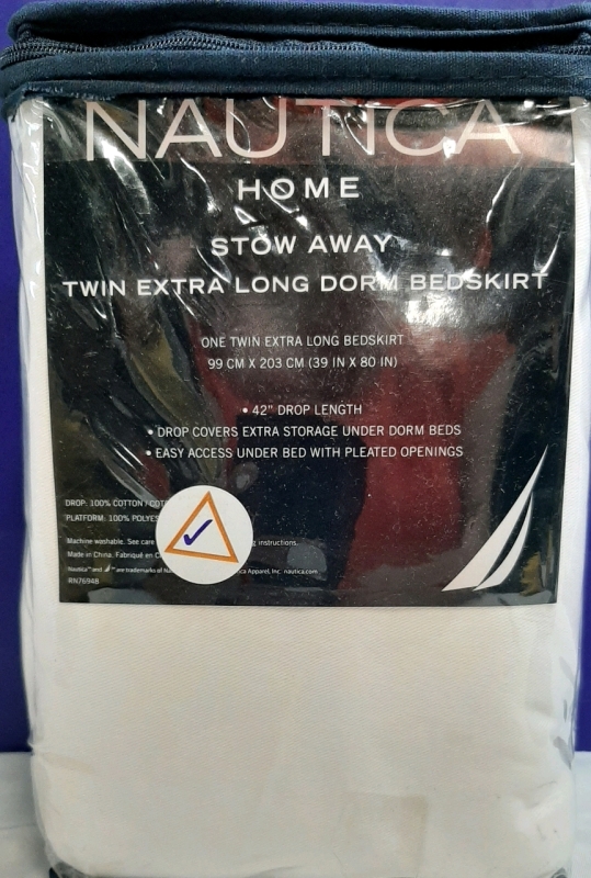 New Nautica Home Stow Away Twin Extra Long Bedskirt 39" X 80"