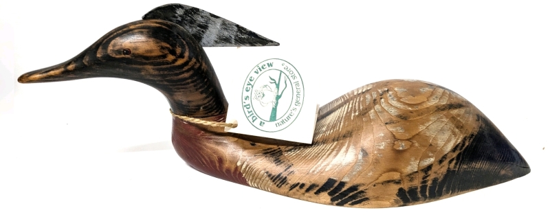 Signed Vintage 1995 Robert MacInnis | Reproduction of an Antique Wooden Red Breasted Merganser Duck Decoy | 15" Long x 4 75" Wide x 5.25" Tall