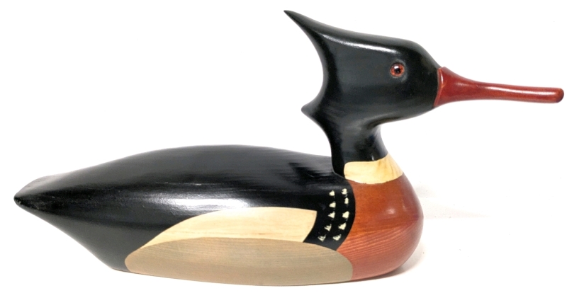 Signed Vintage 1988 Wooden Red Breasted Merganser Duck by Jim H. in Staynor Ontario | 14.5" Long x 4.5" x 7.25" Tall