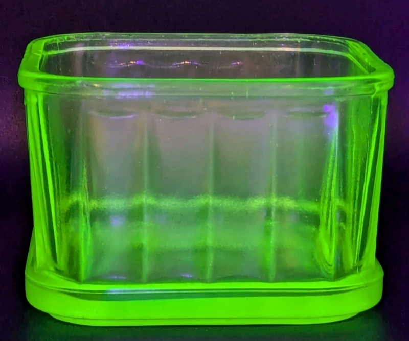 Vintage Unsigned Fridgie Uranium Glass Square Fridge Dish | 4.25" x 4.25" x 2.75" Tall