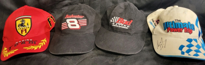 Italia F1 Racing Team Hat, Budweiser #8, Bud Racing And Cutler+Hammer Racing W/Unknown Signature Baseball Hats Good To Moderate Pre Owned Condition