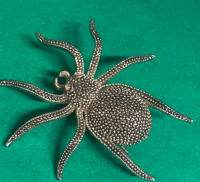 Large Spider Brooch Brutalist Style Bead Work Rhinestone Eyes