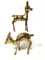 Pair of Vintage Brass Deer Fauns | 4.8" - 7.5" Tall | Made in Korea