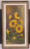 " Sunflowers " Framed Oil on Board , Signed by Artist . Measures 17"×29"