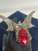 Bat Winged Owl Red Faceted Stone Dramatic Ring - 2