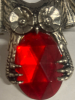 Bat Winged Owl Red Faceted Stone Dramatic Ring - 6