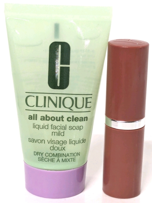 New Clinique All About Clean Liquid Facial Soap Mild & POP Lip Gloss : Bare POP | Travel Size 30ml & 2.5" Tall (No Volume Listed)