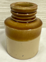 Vintage Stoneware 4 1/2” 2 Tone Jar Unmarked