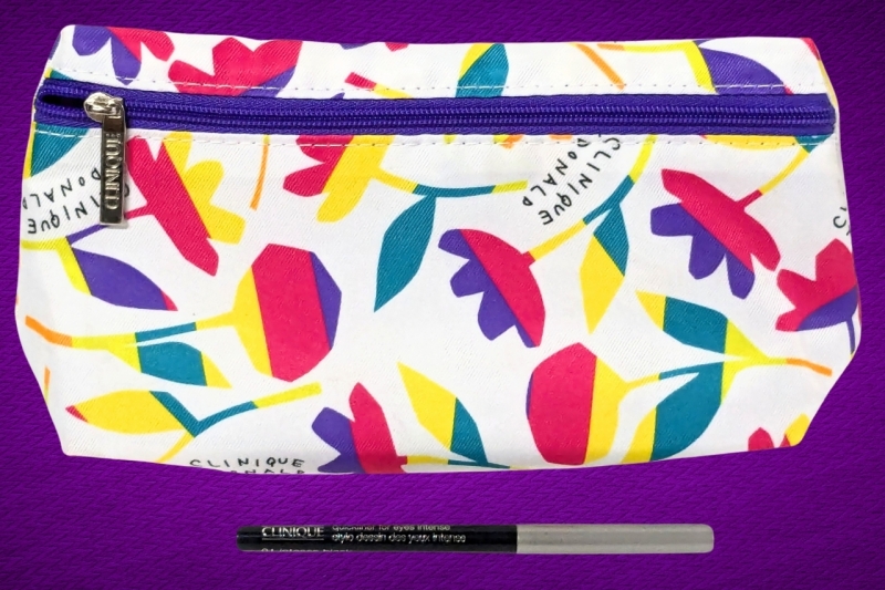 New Clinique Quickliner for Eyes Intense (01 - Intense Black, 5" Long) & Clinique x Donald Makeup Bag (9" x 2.75" x 4.5" Tall)