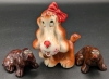 Vintage Giftcraft Ceramic Candle Holders 4.25" x 2" Tall , Adorable 4.75" Porcelain Dog with Bow, 2 Vintage Glazed 1.75" Terracotta Dogs Made in Japan & 13" Tall Wooden Candle Holder - 8