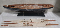The Atlantic Keelboat 3-Mast Model Wood Boat , 36"&times;40" . Some damage see Desc.