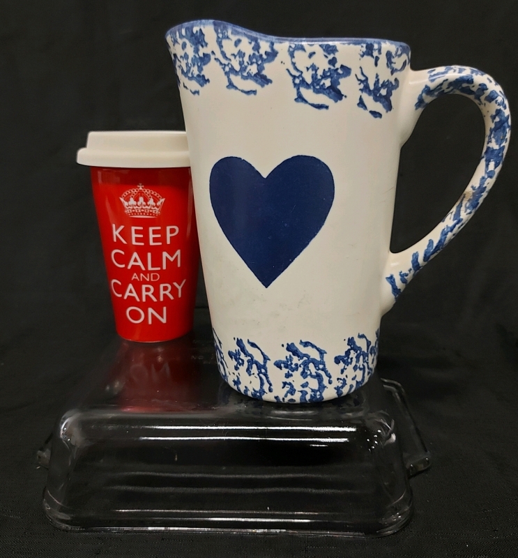 Ceramic Pitcher Glass Keep Calm Coffee Mug With Rubber Lid And Anchor Ovenware Baking Dish 8.5"x8.5"