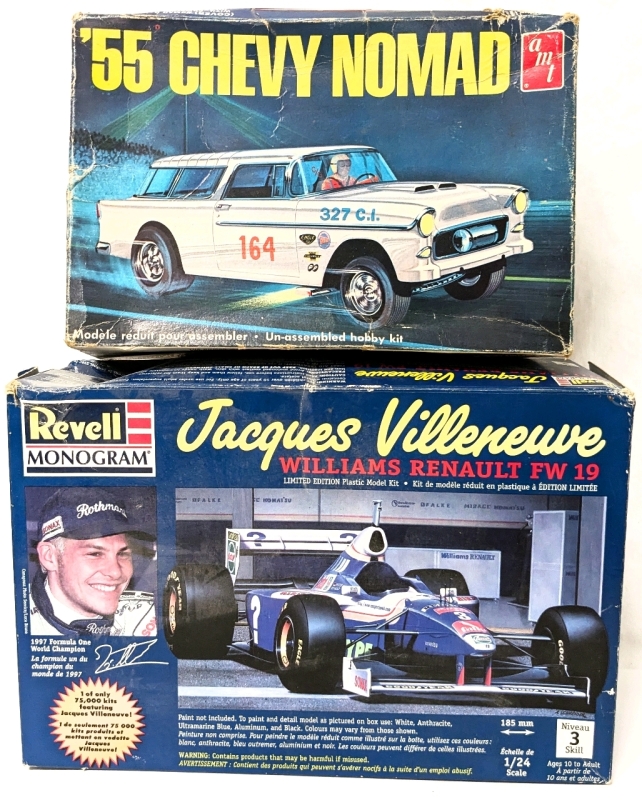 2 Vintage Model Kits | AMT '55 Chevy Nomad (1/25 Scale) & Revell Monogram Jacques Villeneuve Williams Renault FW 19 (1/24 Scale)