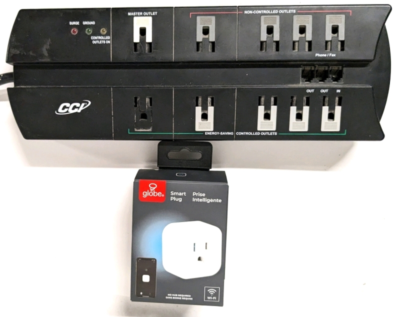 CCI Surge Protective Power Bar w 10 Outlets & Globe Smart Plug EPT0121 Single Outlet, No Plug Required