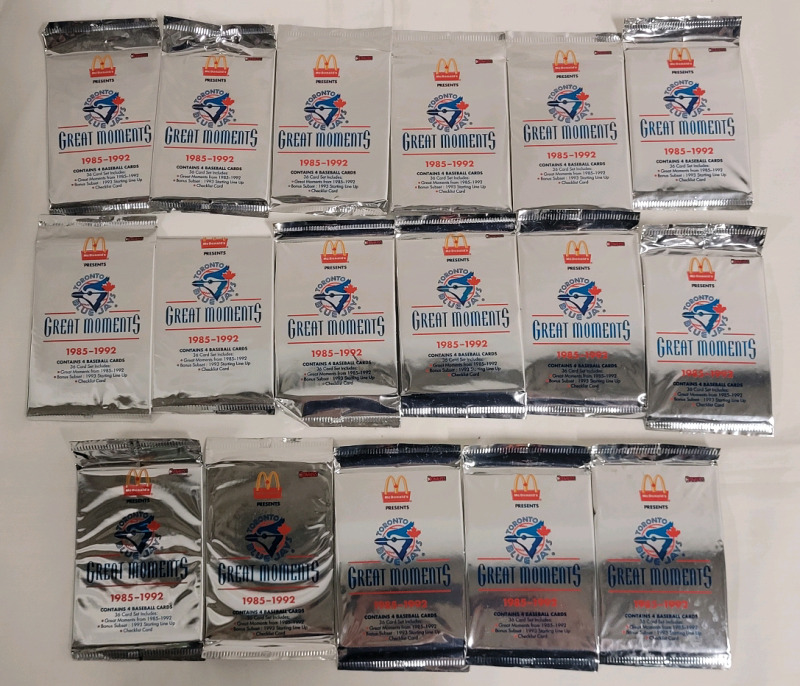 1993 McDonald's Donruss MLB Baseball Toronto Blue Jays Great Moments 1985-1992 Trading Card Sealed Packs , 17 Packs