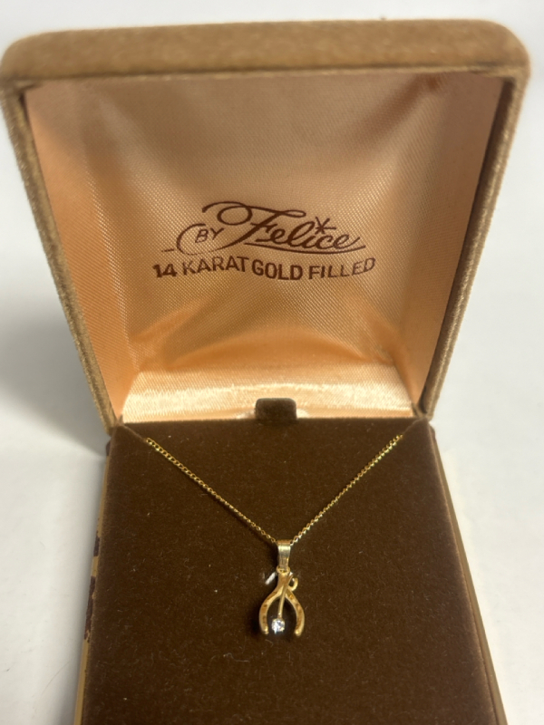 Vintage New 14K Karat Gold Filled Wishbone Neckace Original Box