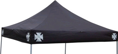 Used Once - 10' × 10' Black Outdoor Canopy Cover with Silver/Grey Maltese Crosses on Corners . Used One (1) Time