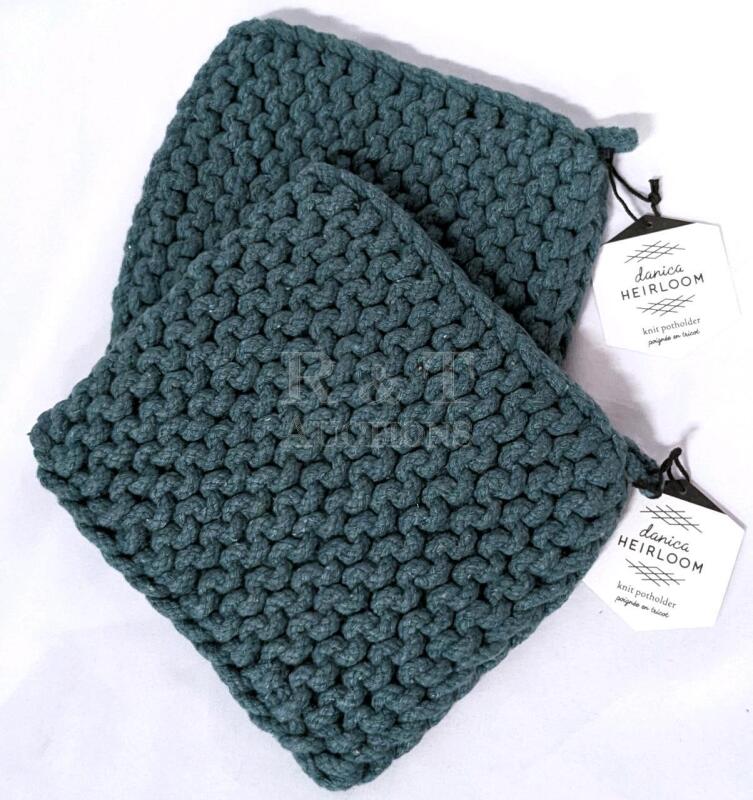 2 New DANICA HEIRLOOM Knit Potholders 8x8 Lagoon