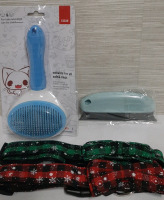 2 New Christmas Dog Collars Size XL & a Dog or Cat Brush with Pet Hair Remover