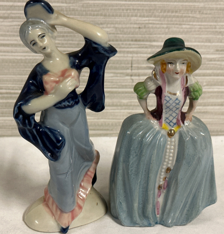 2 Vintage Japanese Geisha Figurine porcelain made in occupied Japan mid century