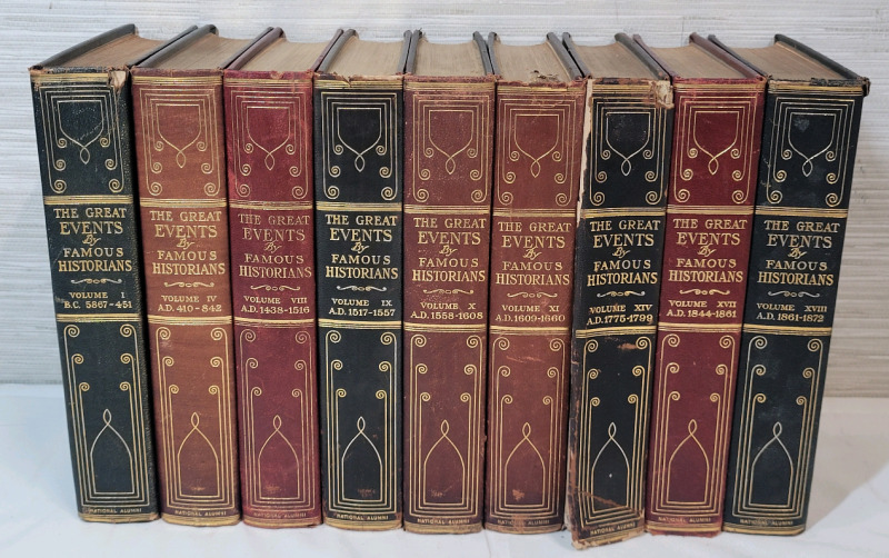 The Great Events by Famous Historians, The National Alumni . Circa 1902-1905 . Nine (9) Volumes . Includes Vol. 1 with Certificate