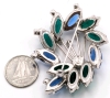 Lovely Silver Tone Brooch with Open-Back Emerald Green and Sapphire Blue Rhinestones | 1.5" x 2" - 2