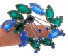 Lovely Silver Tone Brooch with Open-Back Emerald Green and Sapphire Blue Rhinestones | 1.5" x 2" - 3