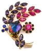 Gorgeous & Vibrant Multicolored Rhinestones & Gold Tone Vintage Brooch | 2.25" x 1.3"