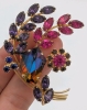 Gorgeous & Vibrant Multicolored Rhinestones & Gold Tone Vintage Brooch | 2.25" x 1.3" - 4