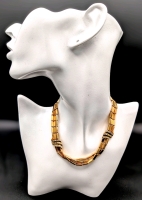 Signed Vintage CORO Gold Tone & Clear Rhinestone Choker-Style Link Collar Necklace with Hook Closure | 0.5" Wide x 12" Long