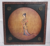 Home Decor Metal Wall Art Chinese Geisha with Prince Nezha's Triumph Against Dragon King Mountain Ghost Tokens on Four Corners