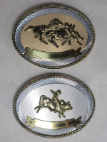 Bull Riding & Steer Wrestling Belt Buckels . Each measures 3 5/8" Across