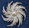 Large Signed Vintage Sarah Coventry Round Silver Tone & Faux Pearl Brooch | 2.75" Diameter