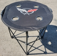 New Corvette Theme Foldable Portable Lightweight Table With 4 Drink Holders 70" Diameter 27.5" Tall