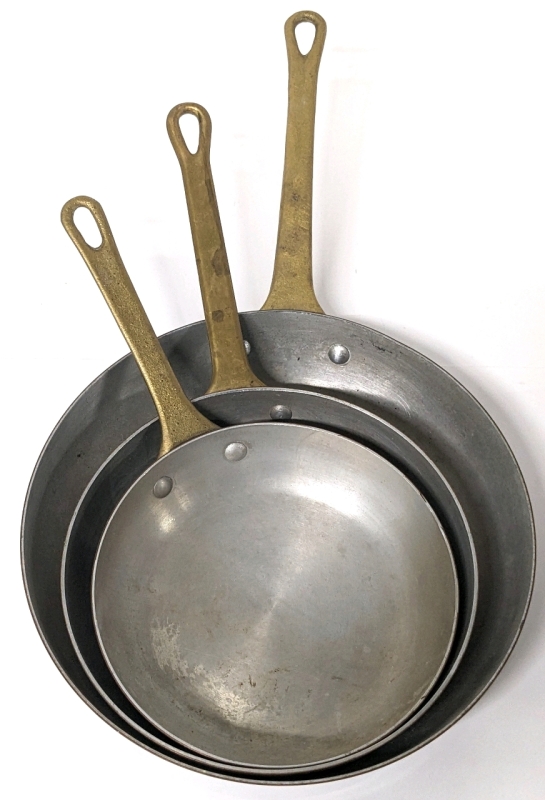 3 Vintage Copper Cooking Pans with Brass Handles | 5.5", 6.25" & 8"