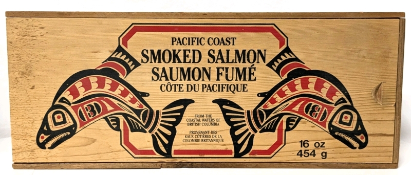 Wooden Pacific Coast Smoked Salmon Box with Sliding Lid | From the Coastal Waters of British Columbia | 17.75" x 7.4" x 2.25" Deep