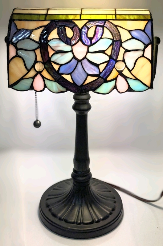 Lovely Tiffany-Style Stained Glass Banker's Lamp | 15" Tall