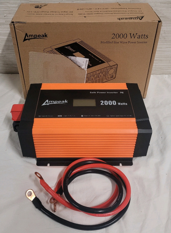 New - Ampeak 2000W Power Inverter 12V to 110V 6.2A USB Ports & 3AC Outlets . Retail $390