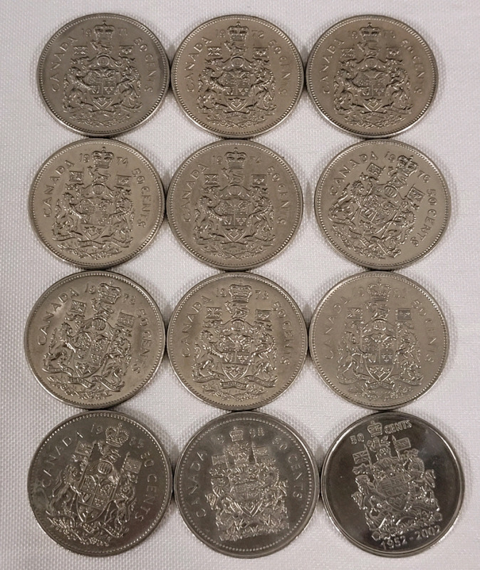 1971 - 2002 Canadian 50 Cent Half Dollar Coins . Various Dates & Condition