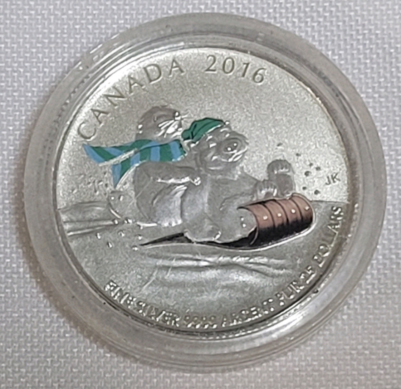 2016 Canadian Fine Silver $25 for $25 Silver Winter Fun Colored Coin