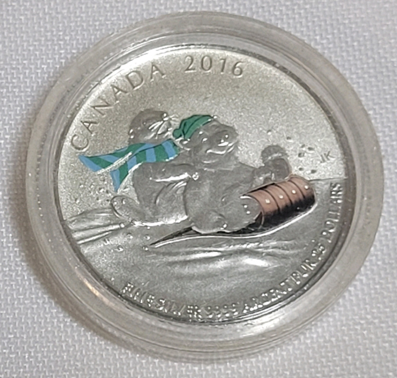 2016 Canadian Fine Silver $25 for $25 Silver Winter Fun Colored Coin