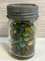 Mason Jar Full of Vintage Cats Eye Marbles