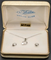 Adorable Vintage Sterling* & Silver Tone Necklace + Earrings Set in Felice Hard Case