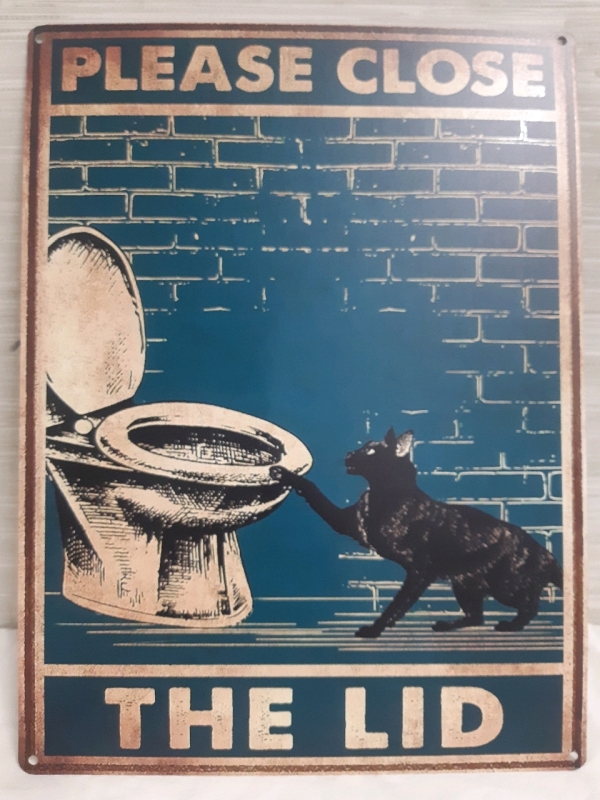 New | " Please Close the Lid " Bathroom Metal Wall Sign ( 12" x 6" )