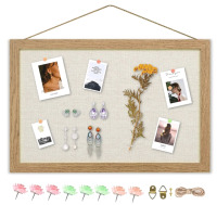 New | AKTOP Cork Board Bulletin Board with Linen & Comes With 8 Push pins( 16.6" x 11" )