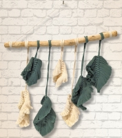 Neat Macrame-Style Hanging Woven Leaves on Wood Wall Art | 19.25" Across, 24" Long incl Hanging String