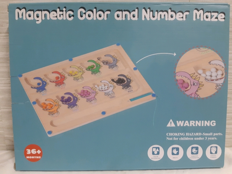 New | Wooden Dinosaur Themed Magnetic Colour & Number Maze For Ages 3+
